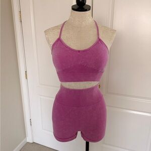 Seamless Pinkish/Purple Sports Bra and Shorts Set